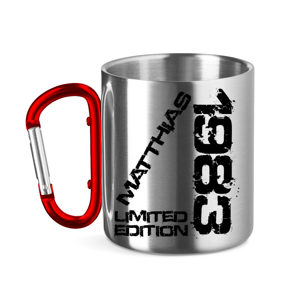 Edelstahltasse mit Karabinergriff 1983 Matthias