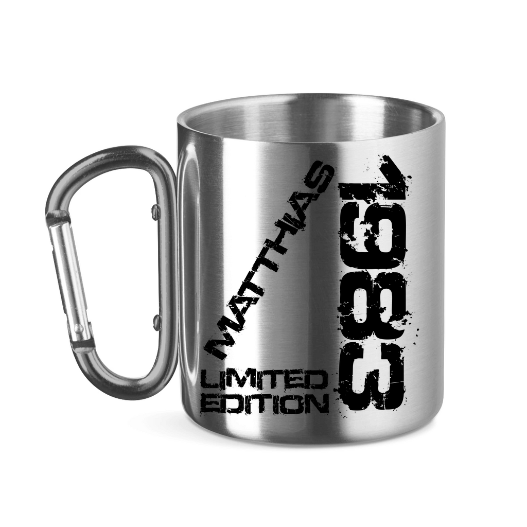 Edelstahltasse mit Karabinergriff 1983 Matthias