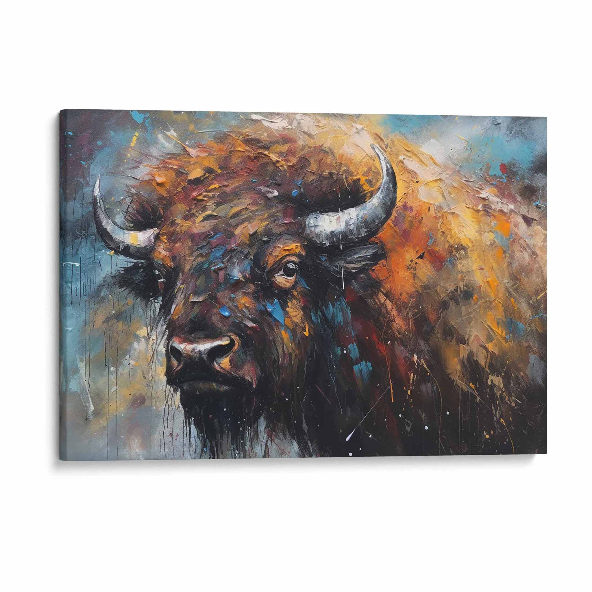 Bison Wildrind Leinwandbild Gemälde Tier Wandkunst