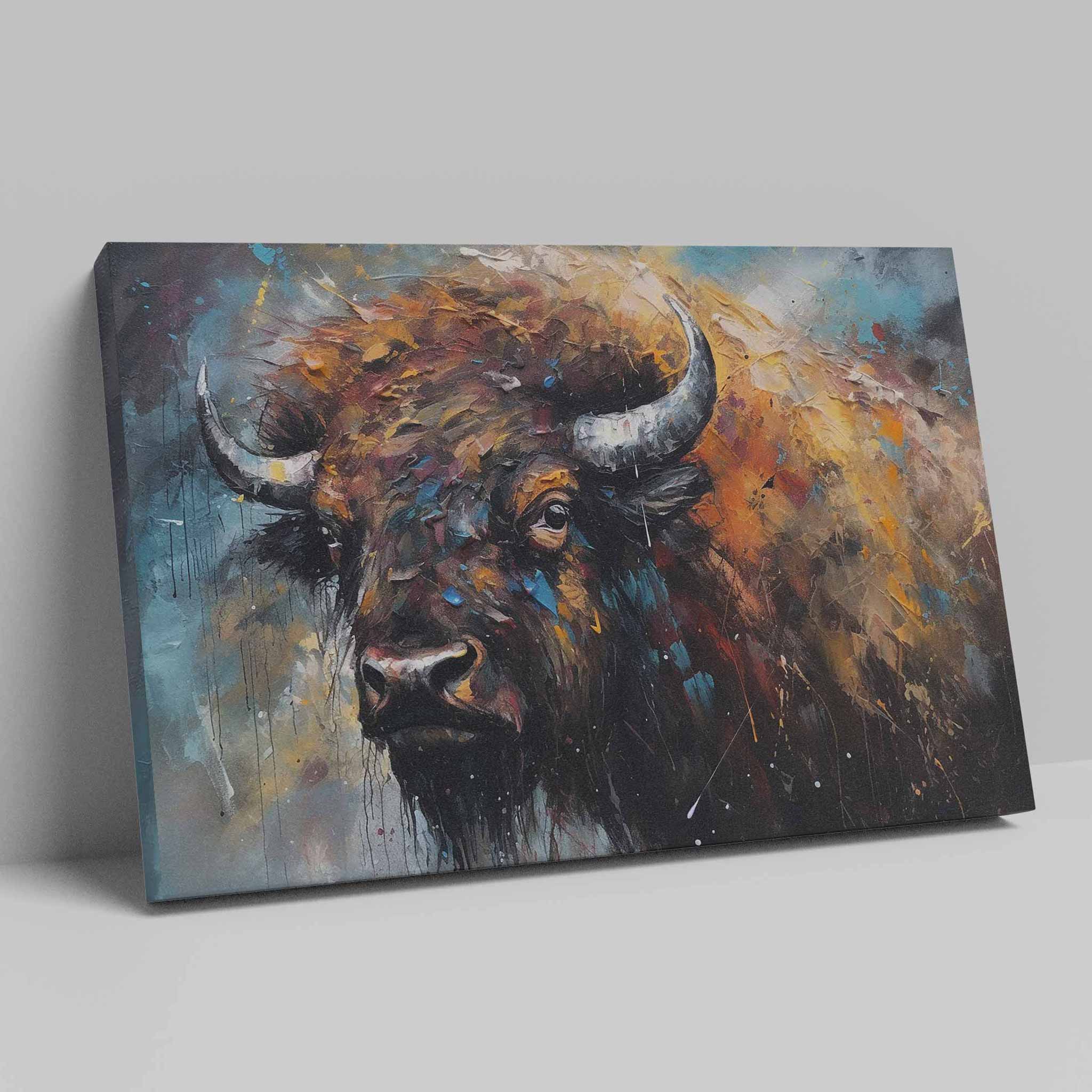 Bison Wildrind Leinwandbild Gemälde Tier Wandkunst