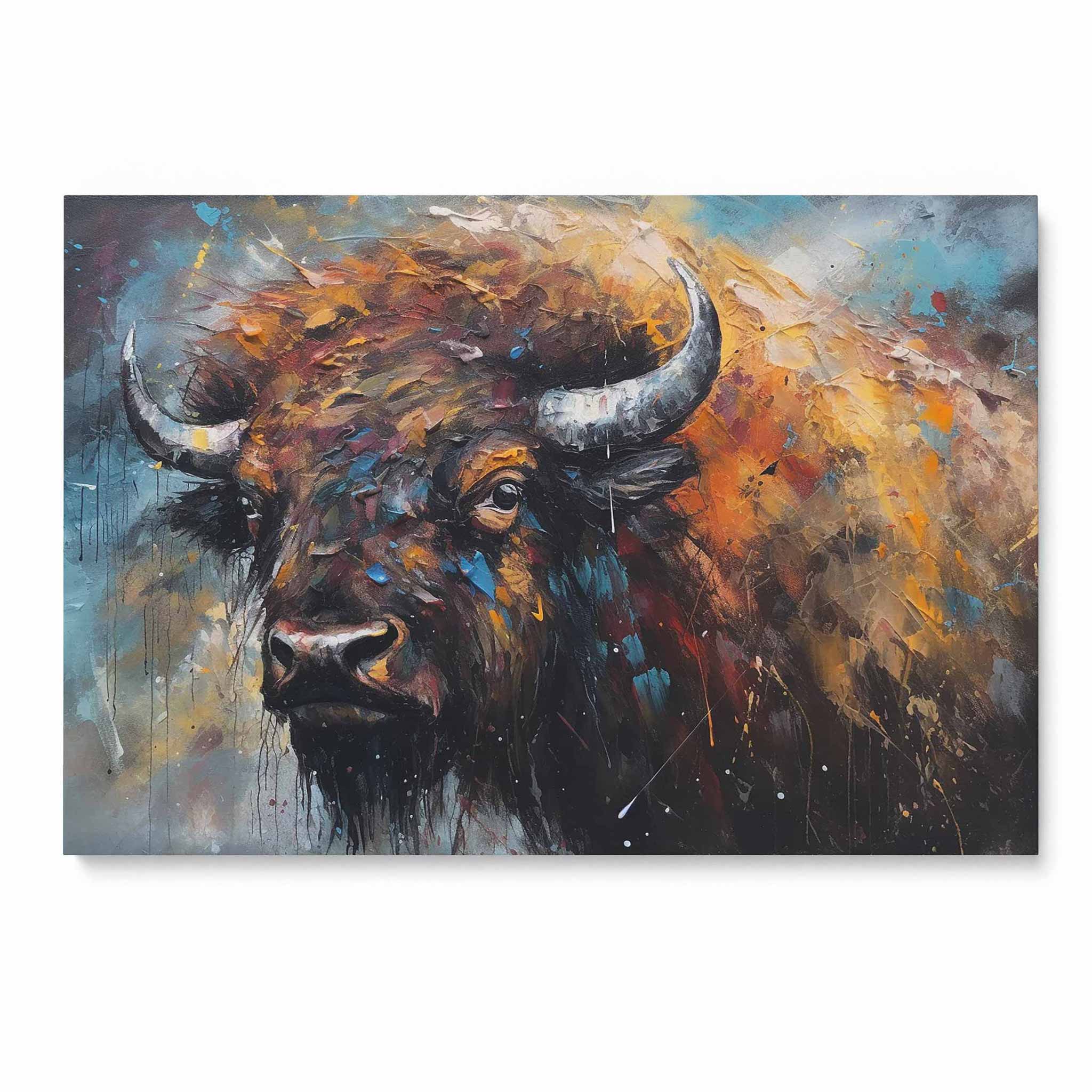 Bison Wildrind Leinwandbild Gemälde Tier Wandkunst