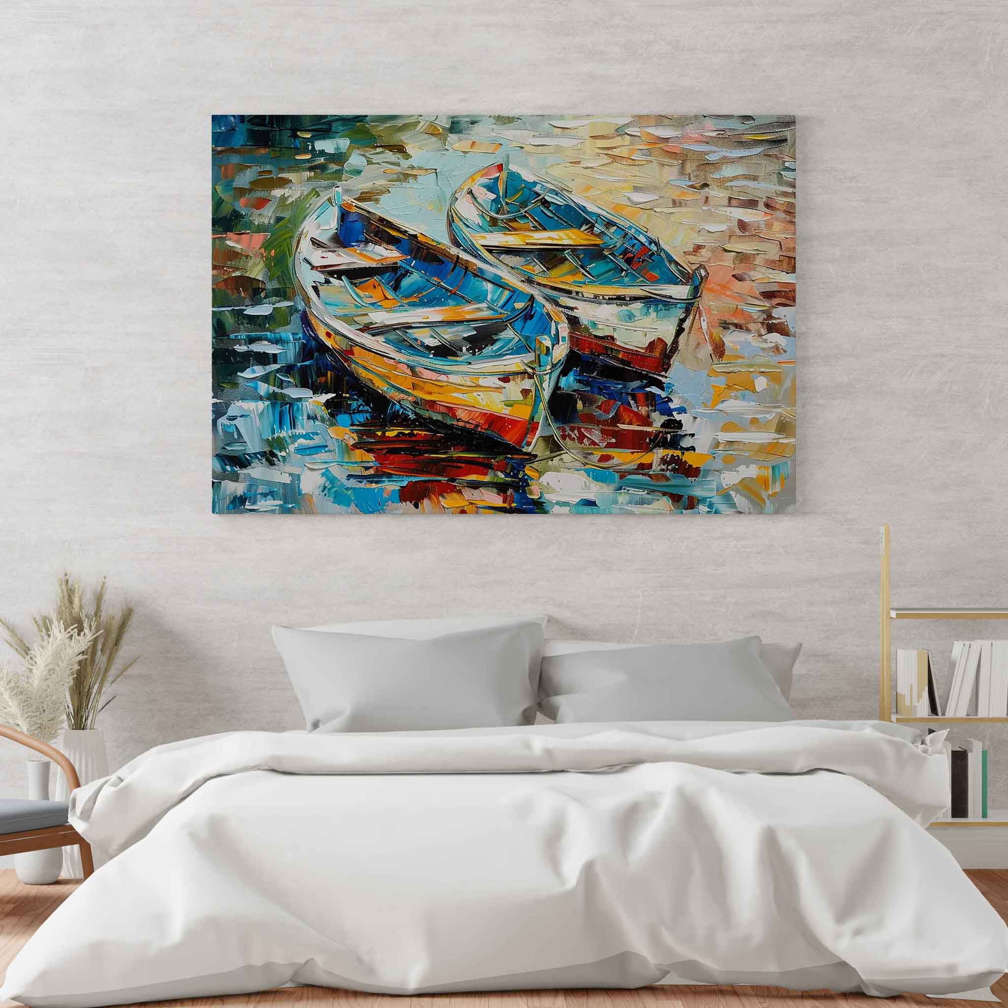 Boots-Gemälde auf Leinwand | Farbenfrohe Wandkunst Kunstwerk