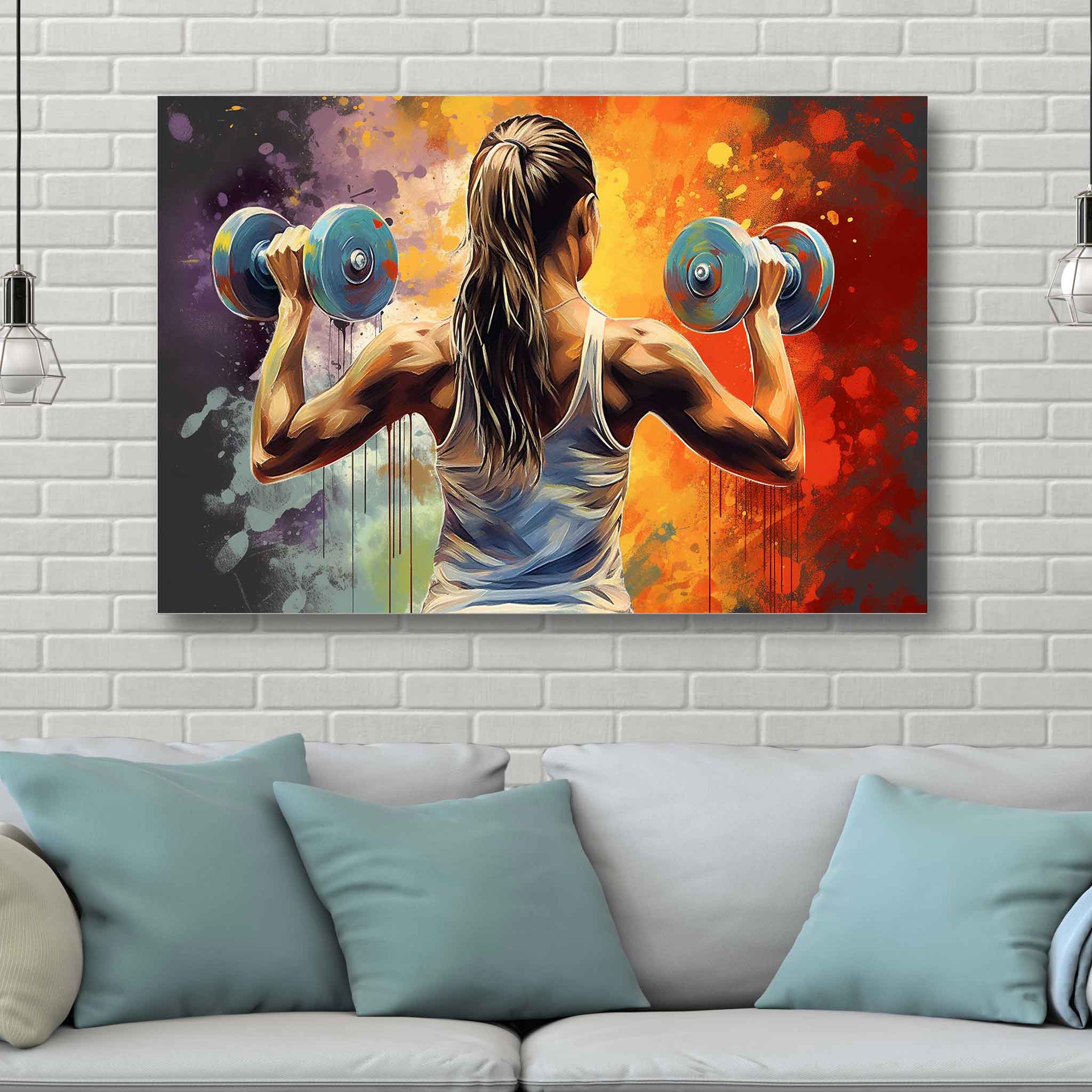 Fitness Girl Hantel Gym Motivation Wandbild