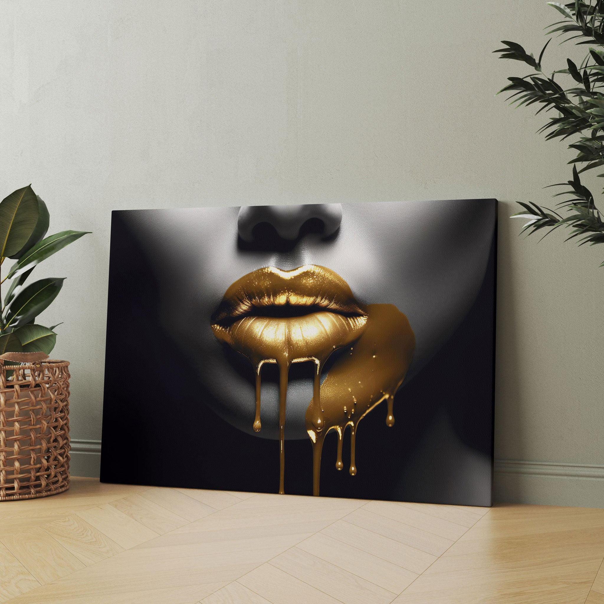 Golden Lips Leinwandbild