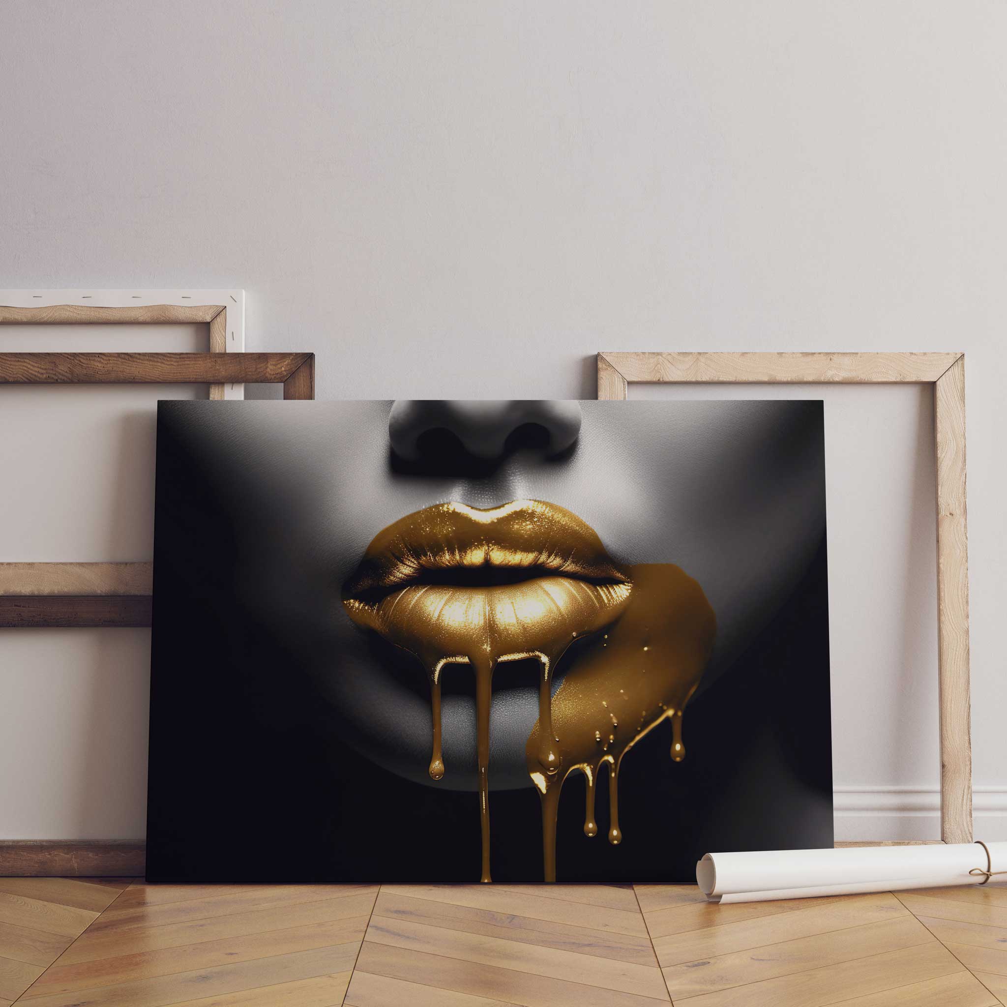 Golden Lips Leinwandbild