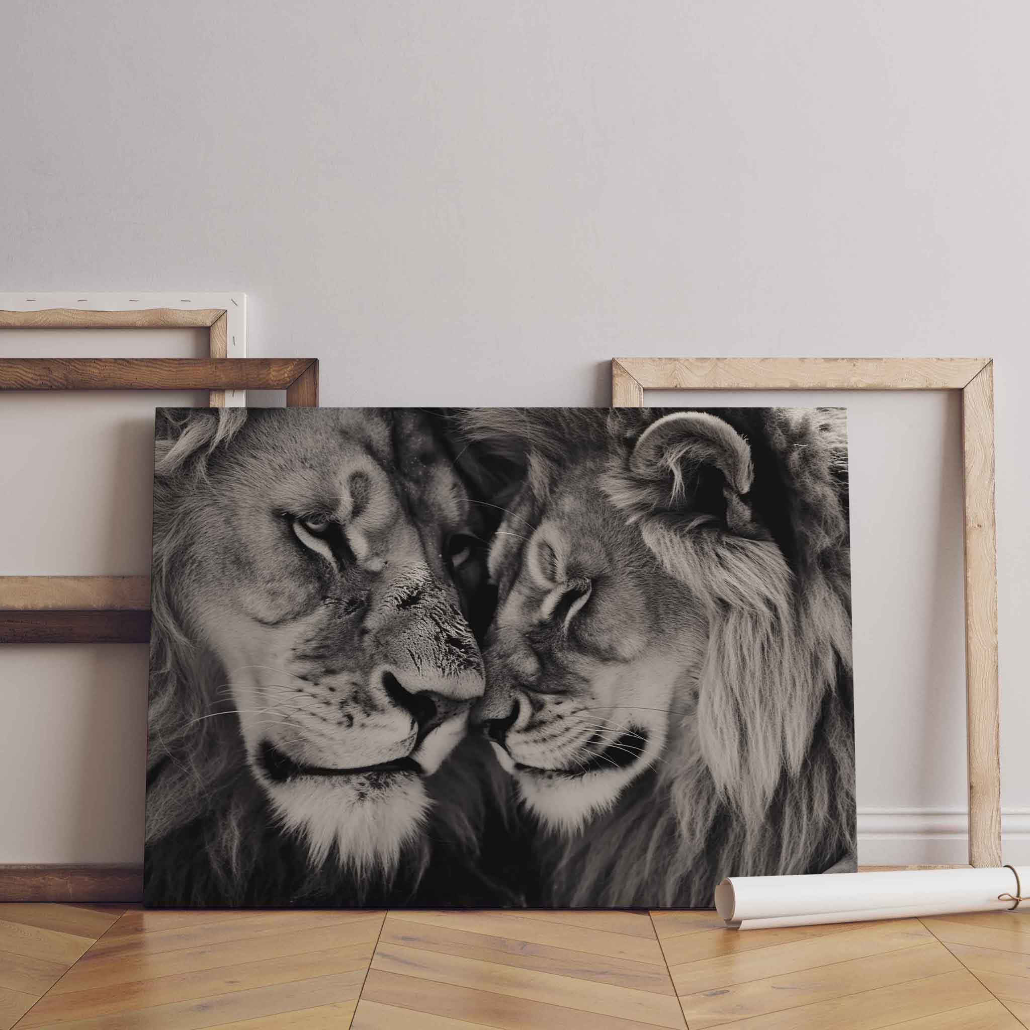 Leinwandbild "Kuschelnde Löwen" Wandbild Wallart Kunstwerk