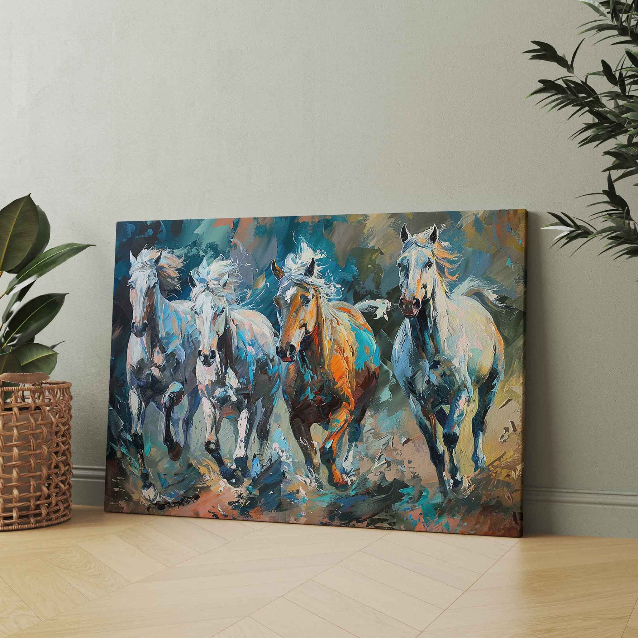 Kraftvolle Eleganz - Abstrakte Pferdegruppe auf Leinwand