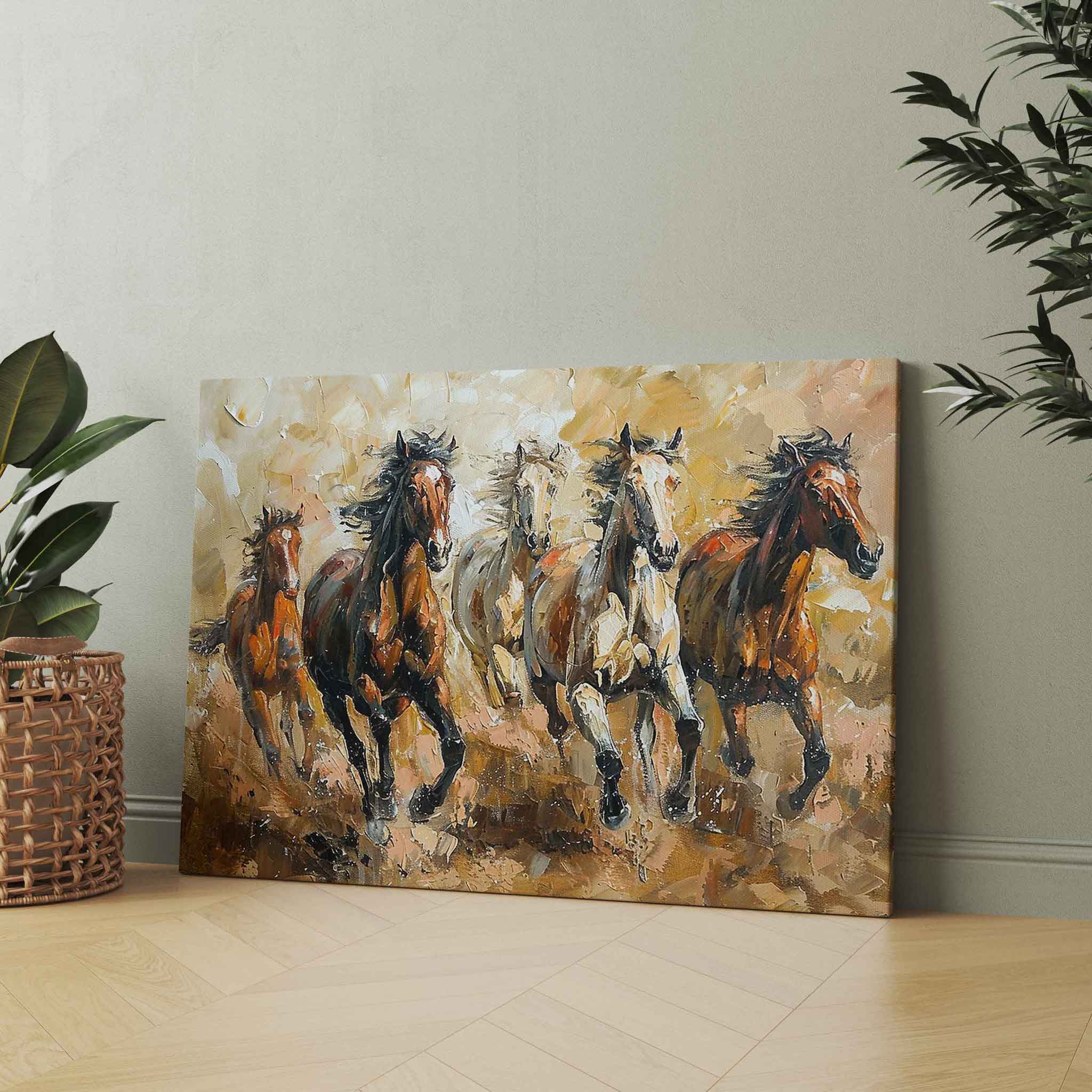 "Wildes Echo" - Leinwandbild einer Galoppierenden Pferdegruppe