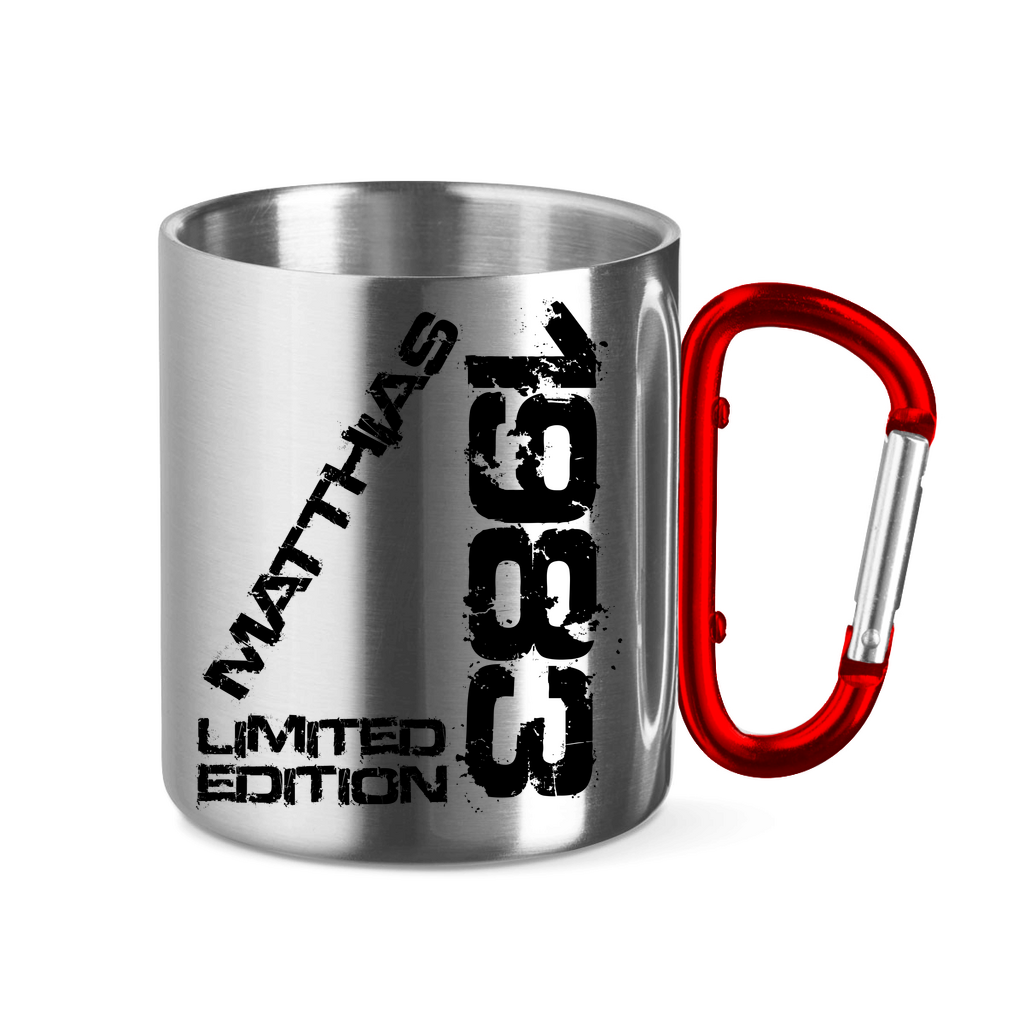 Edelstahltasse mit Karabinergriff 1983 Matthias