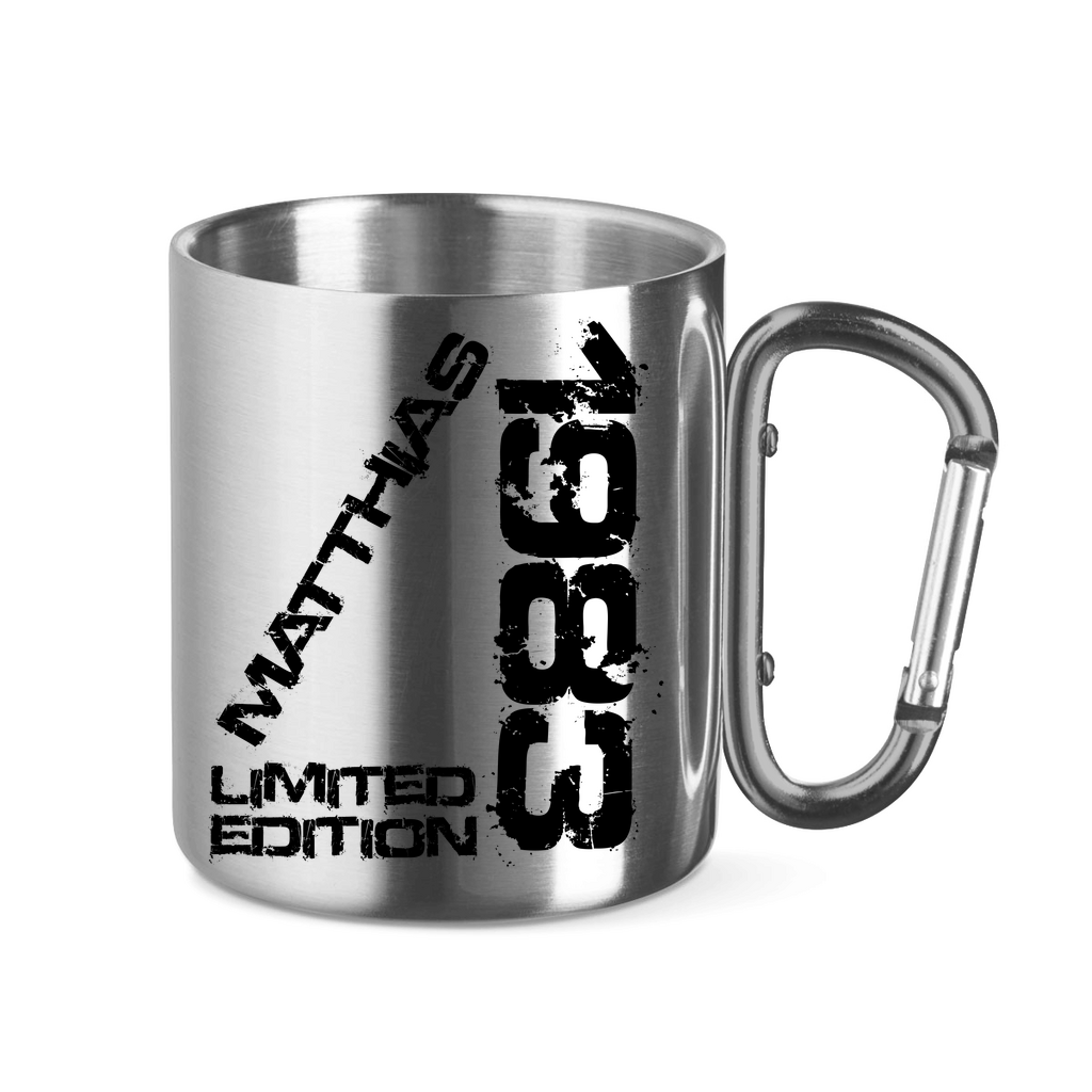 Edelstahltasse mit Karabinergriff 1983 Matthias