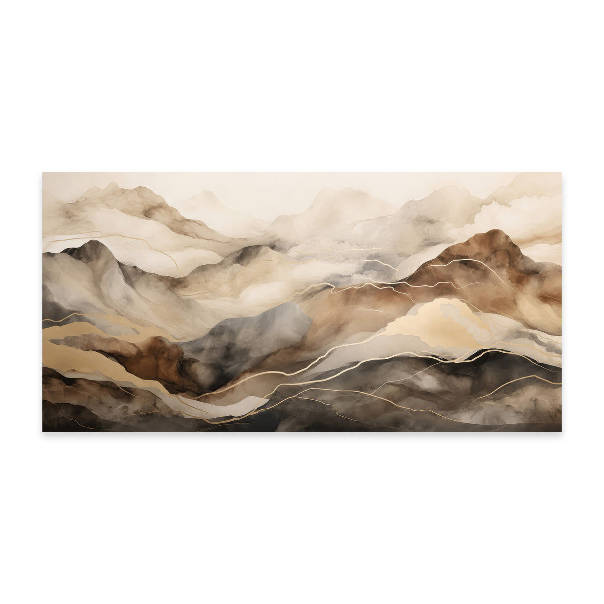 Leinwandbild abstrakte Berge Beige Braun Gold | Japandi