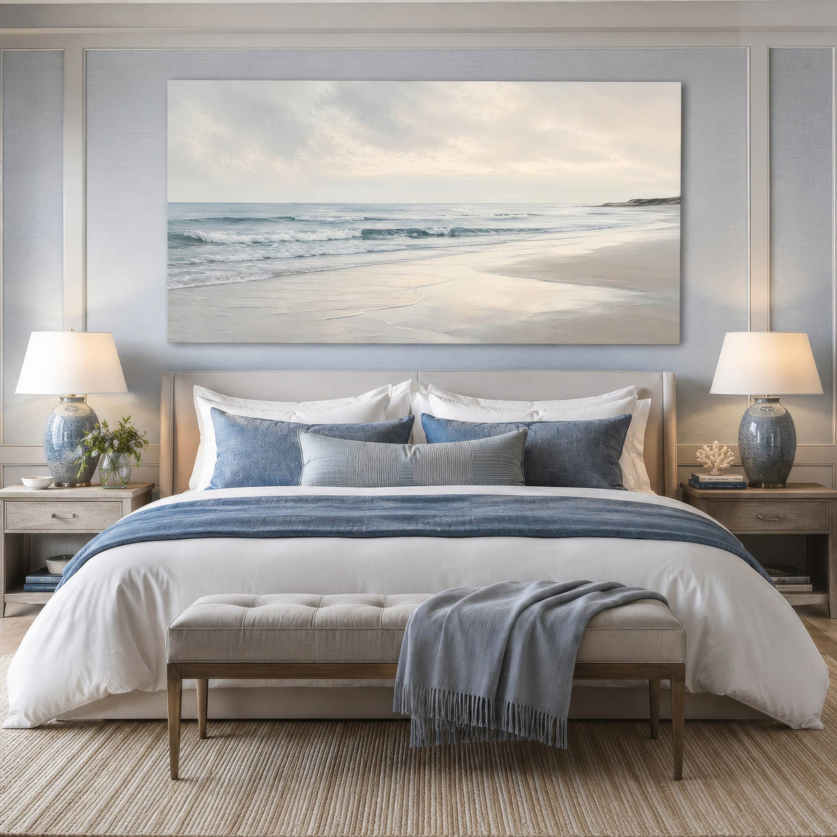 Leinwandbild Strand & Meer in Beige-Blau – Maritimes Panorama