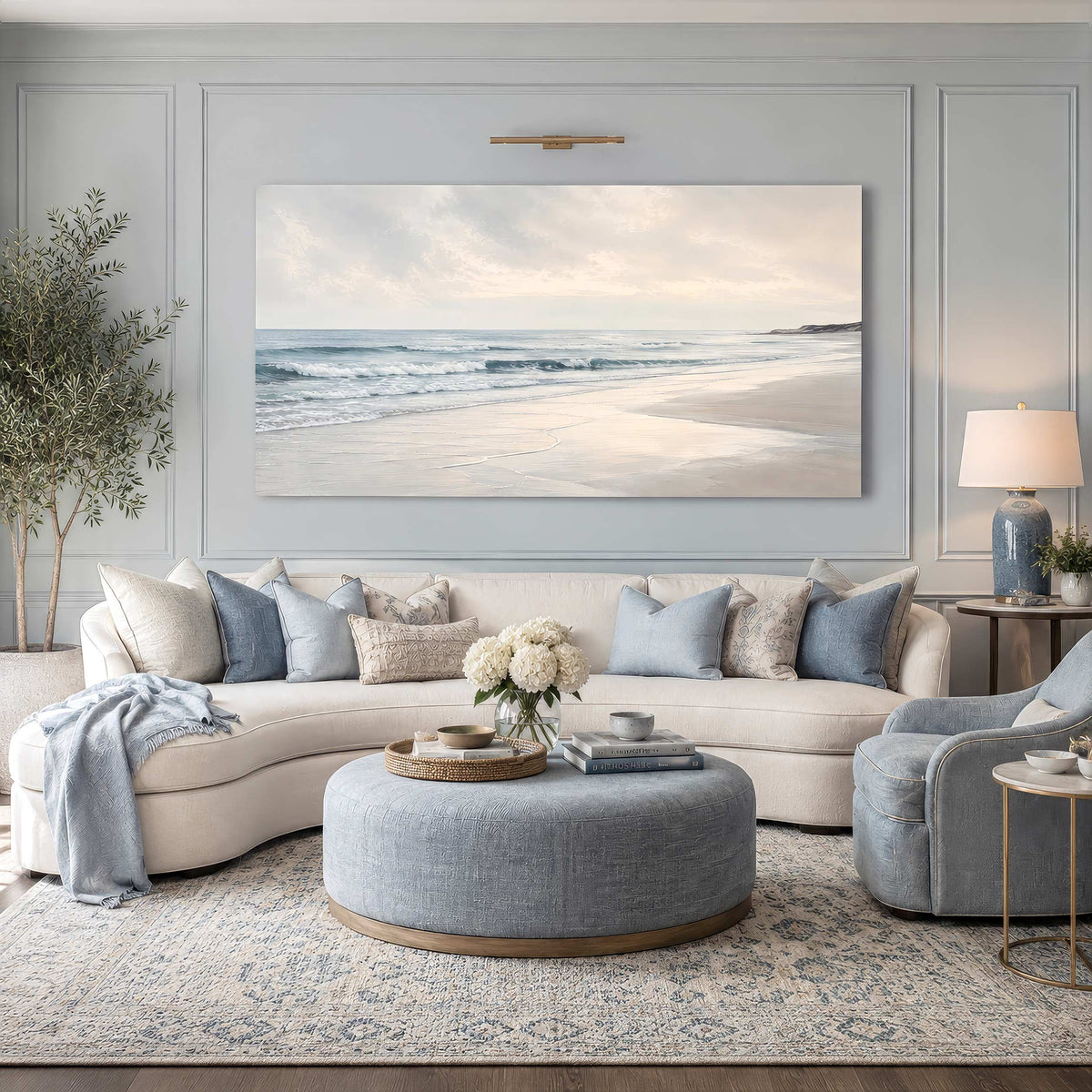 Leinwandbild Strand & Meer in Beige-Blau – Maritimes Panorama