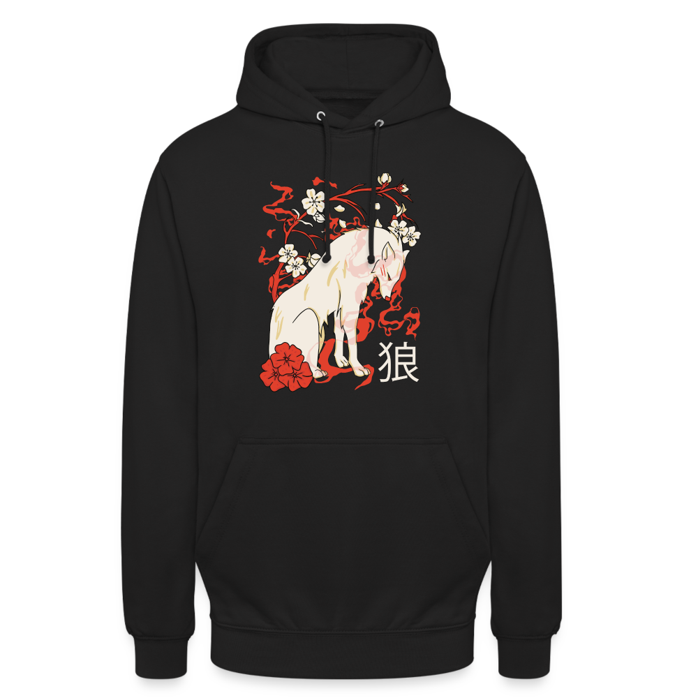 Japanese Wolf Floral Kapuzenpulli | Japan Asien Hoodie - Schwarz