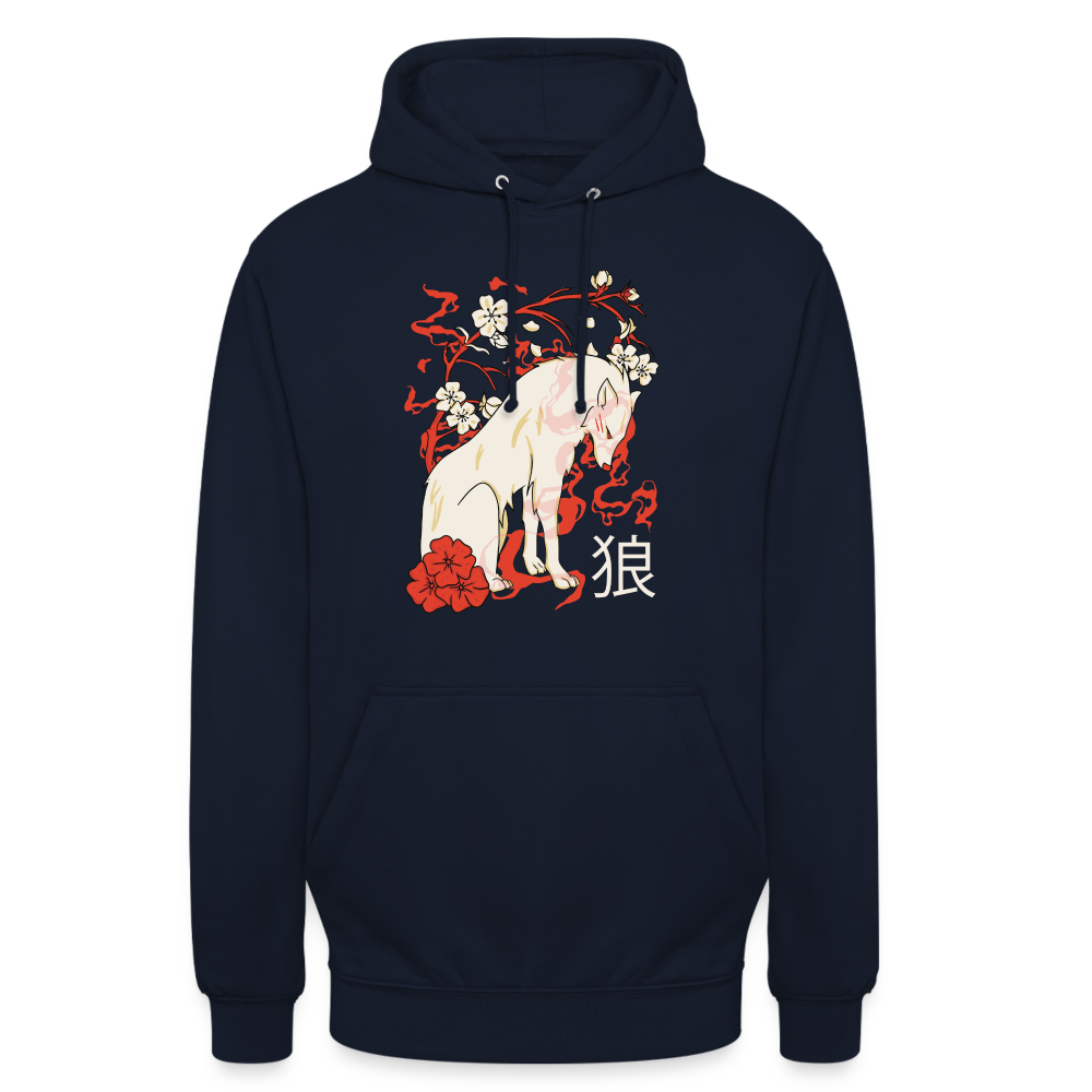 Japanese Wolf Floral Kapuzenpulli | Japan Asien Hoodie - Navy