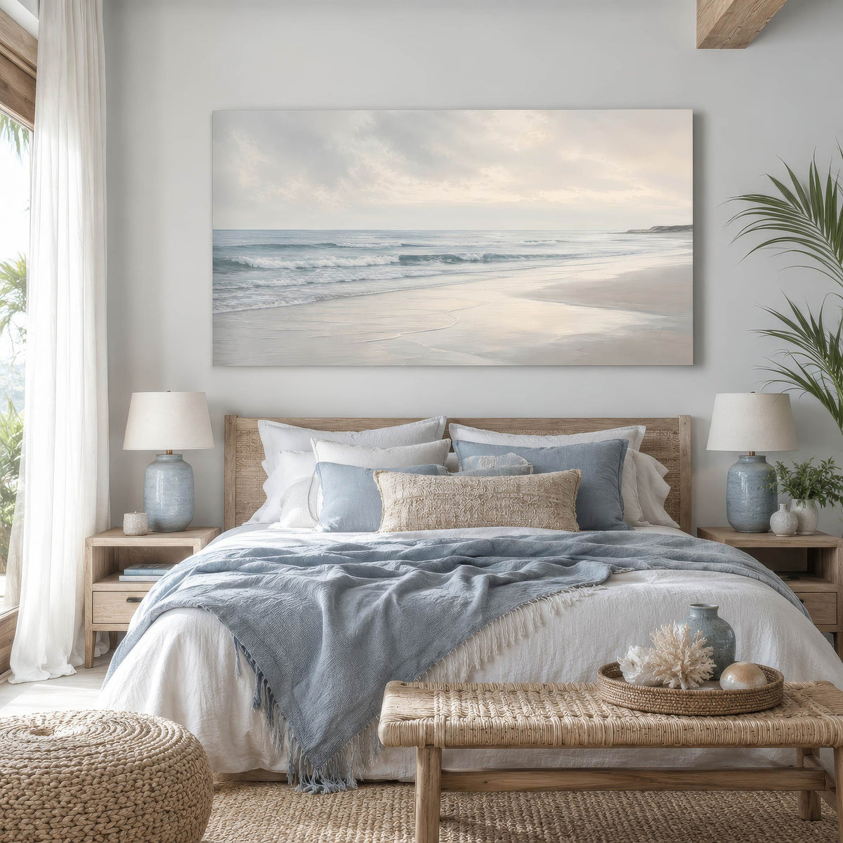 Leinwandbild Strand & Meer in Beige-Blau – Maritimes Panorama