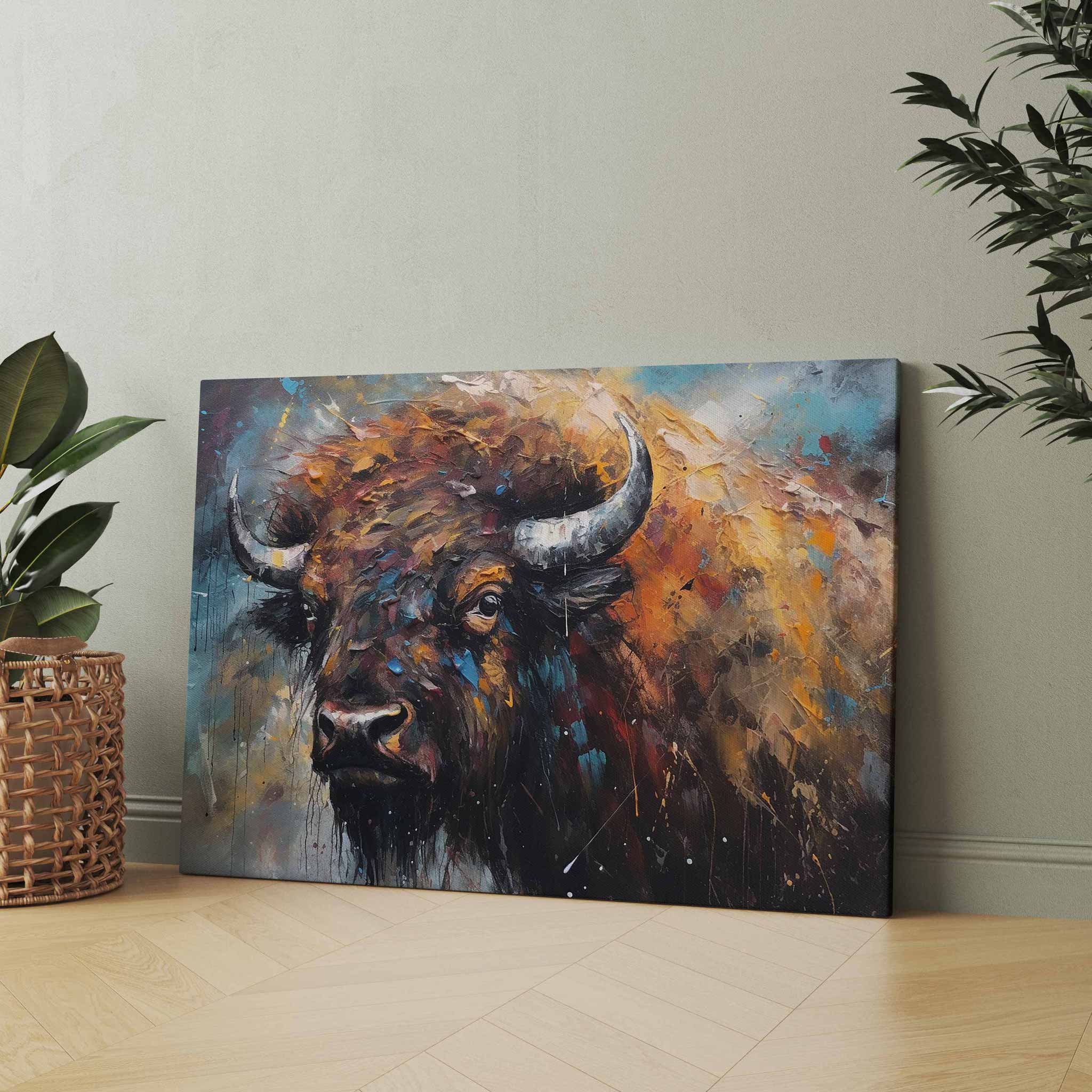 Bison Wildrind Leinwandbild Gemälde Tier Wandkunst