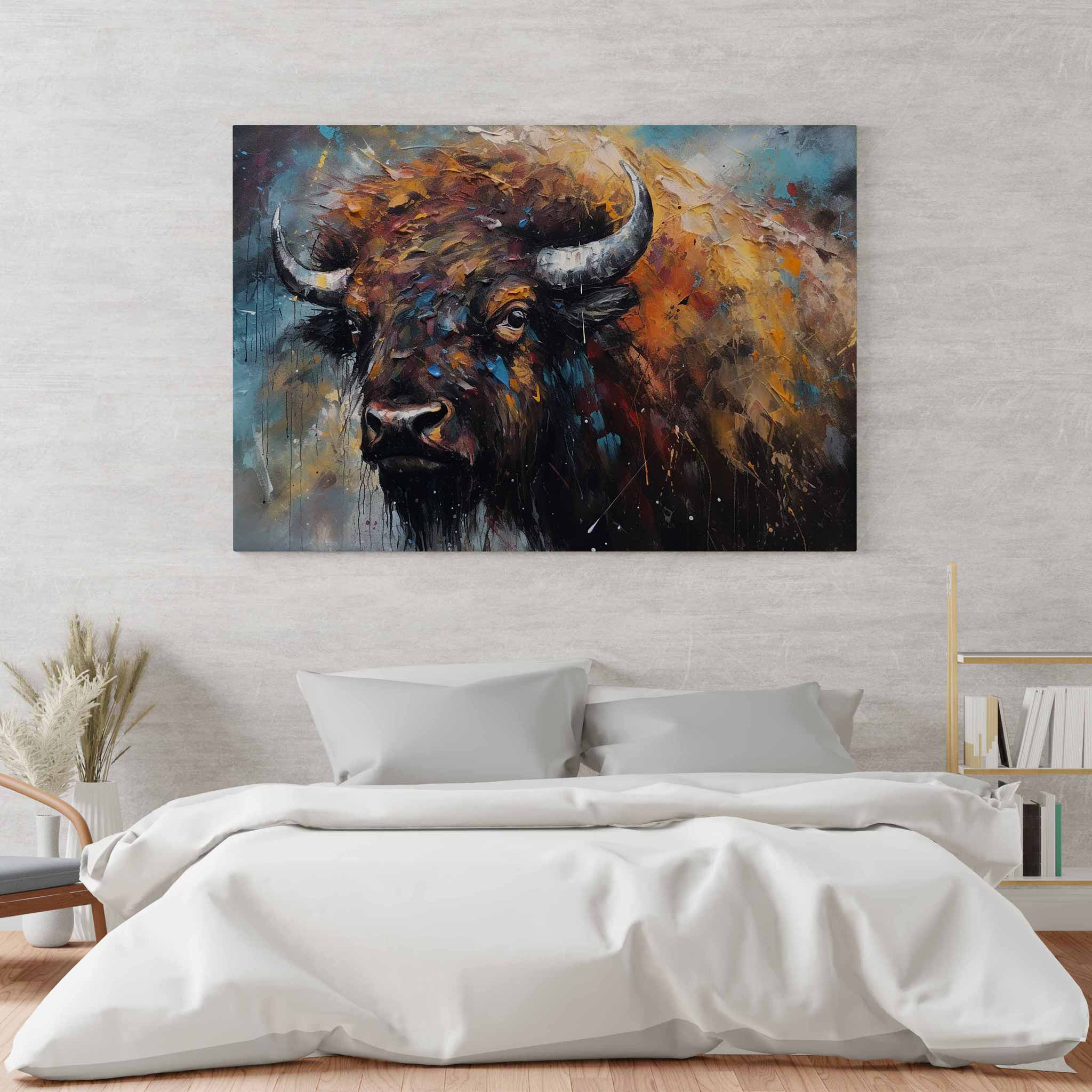 Bison Wildrind Leinwandbild Gemälde Tier Wandkunst