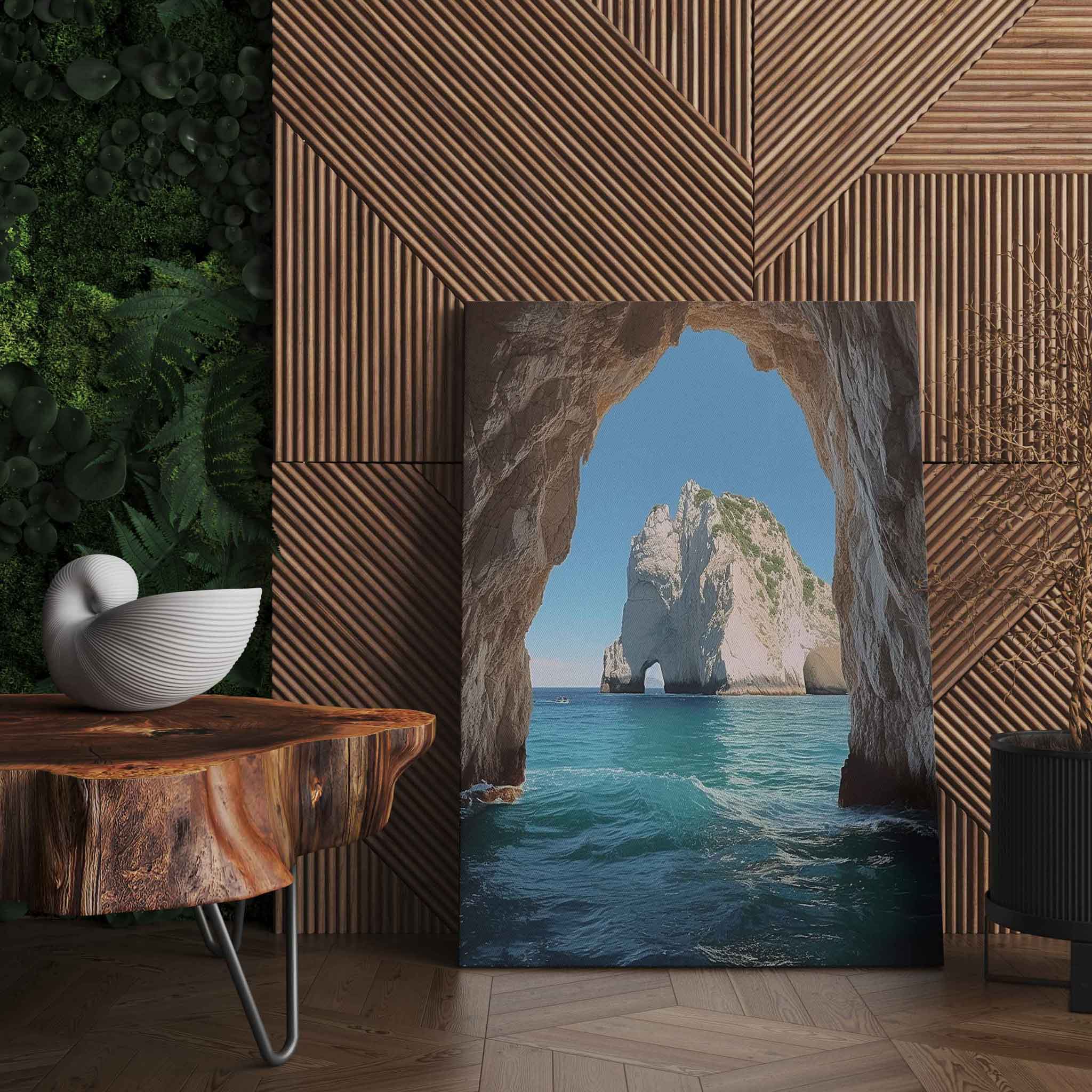 Felsen und Höhlen im Meer - Wall Art Wandbild Kunstwerk