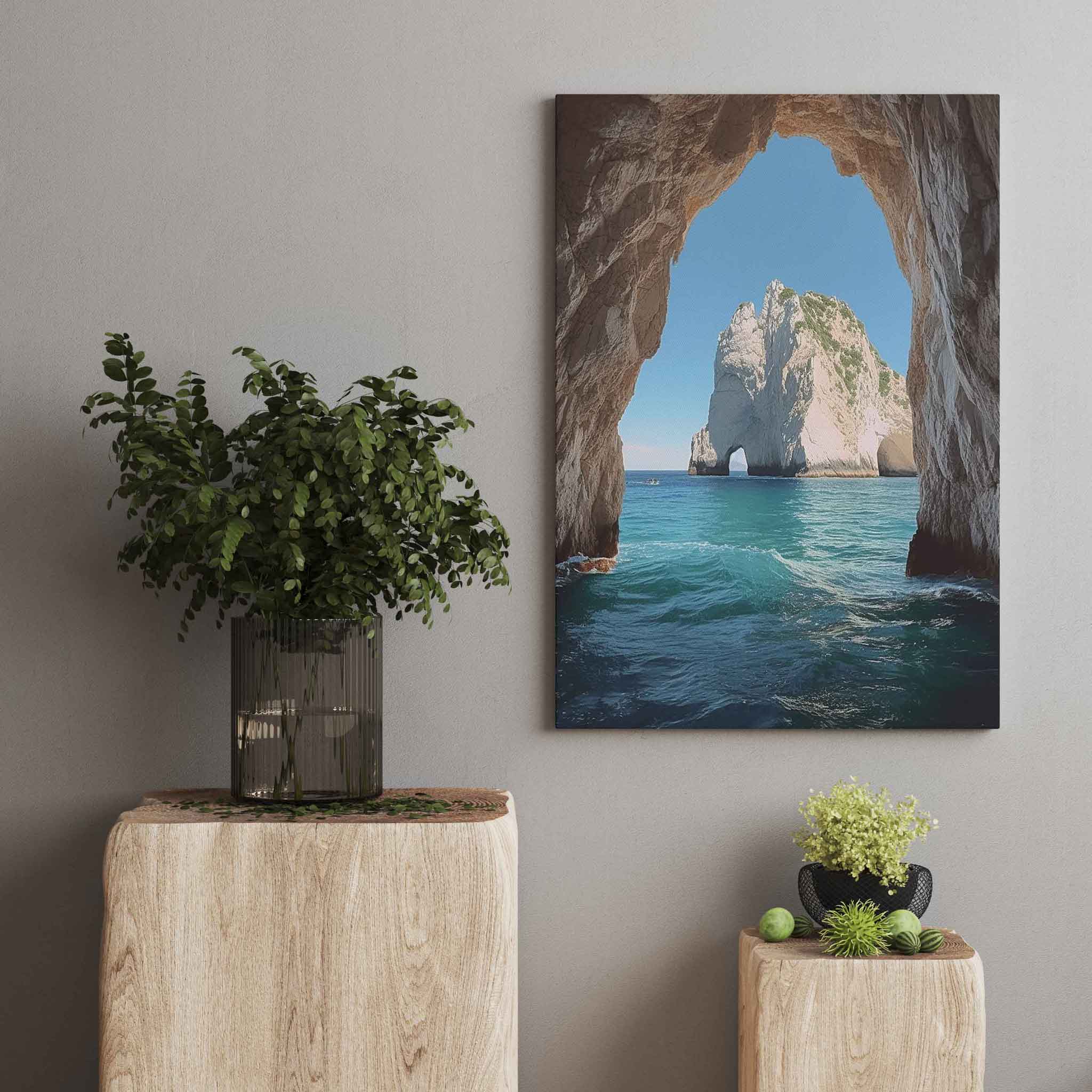 Felsen und Höhlen im Meer - Wall Art Wandbild Kunstwerk