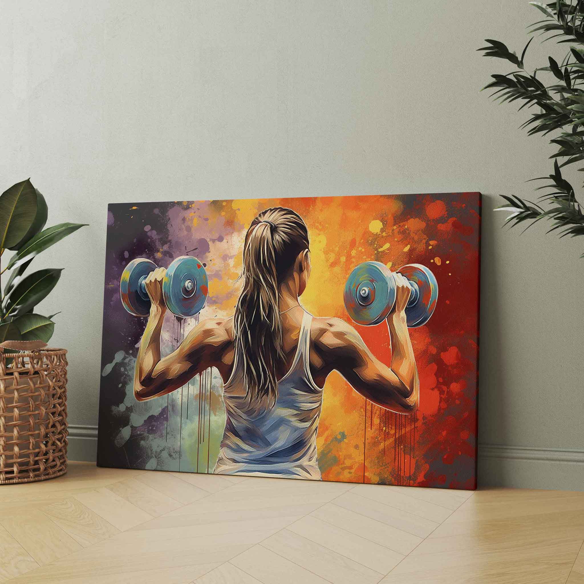 Fitness Girl Hantel Gym Motivation Wandbild