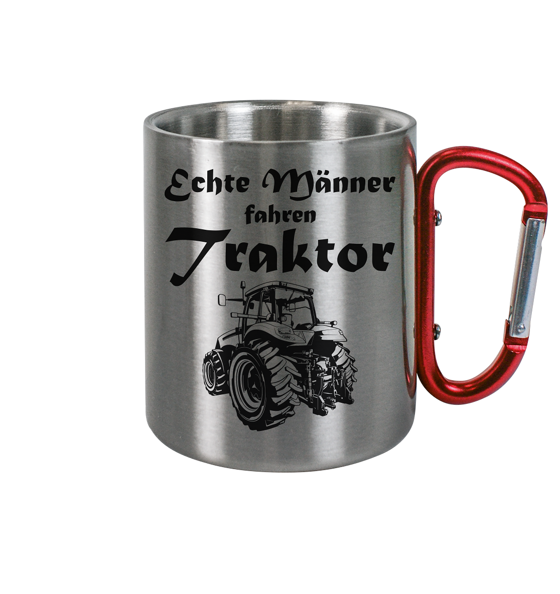 Echte Männer fahren Traktor | Edelstahltasse mit Karabiner