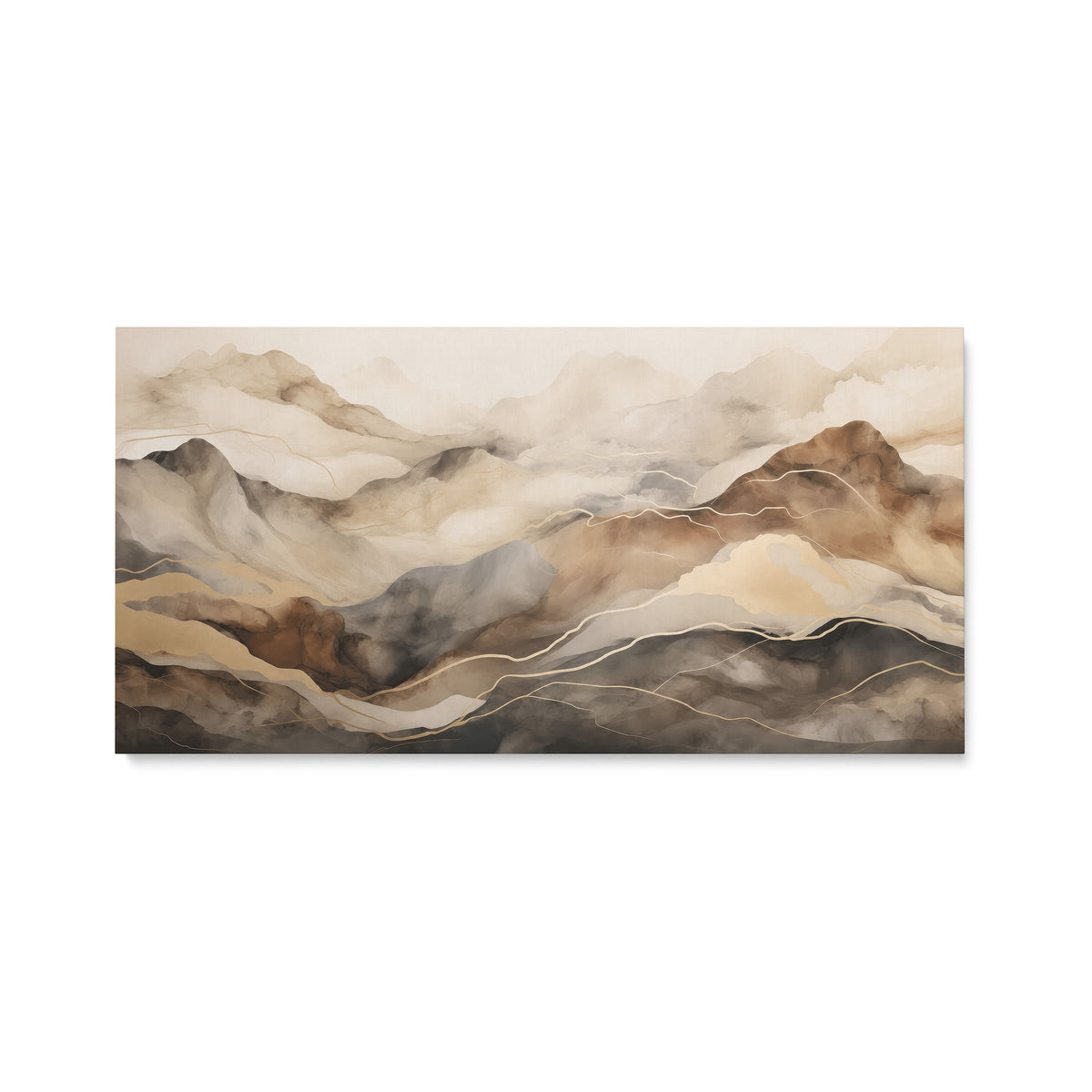 Leinwandbild abstrakte Berge Beige Braun Gold | Japandi