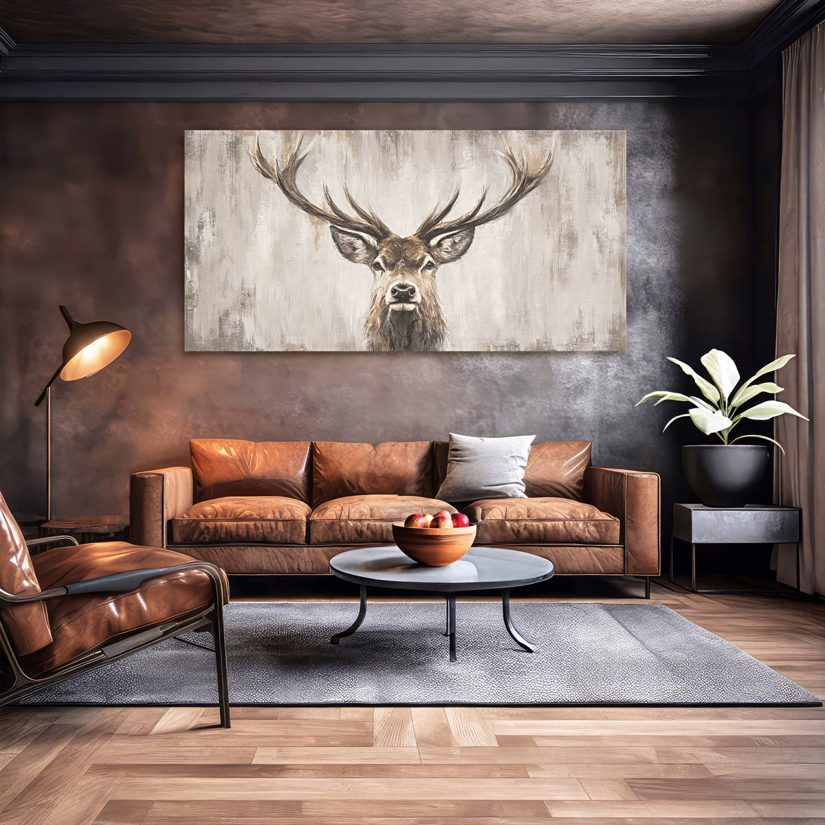 Hirsch Leinwandbild Beige Braun | Modernes Wildtier-Porträt