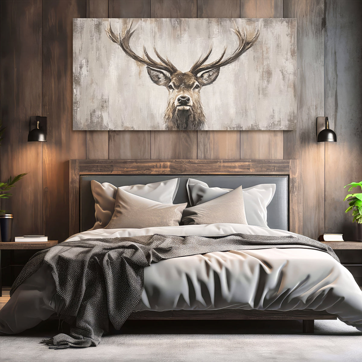 Hirsch Leinwandbild Beige Braun | Modernes Wildtier-Porträt