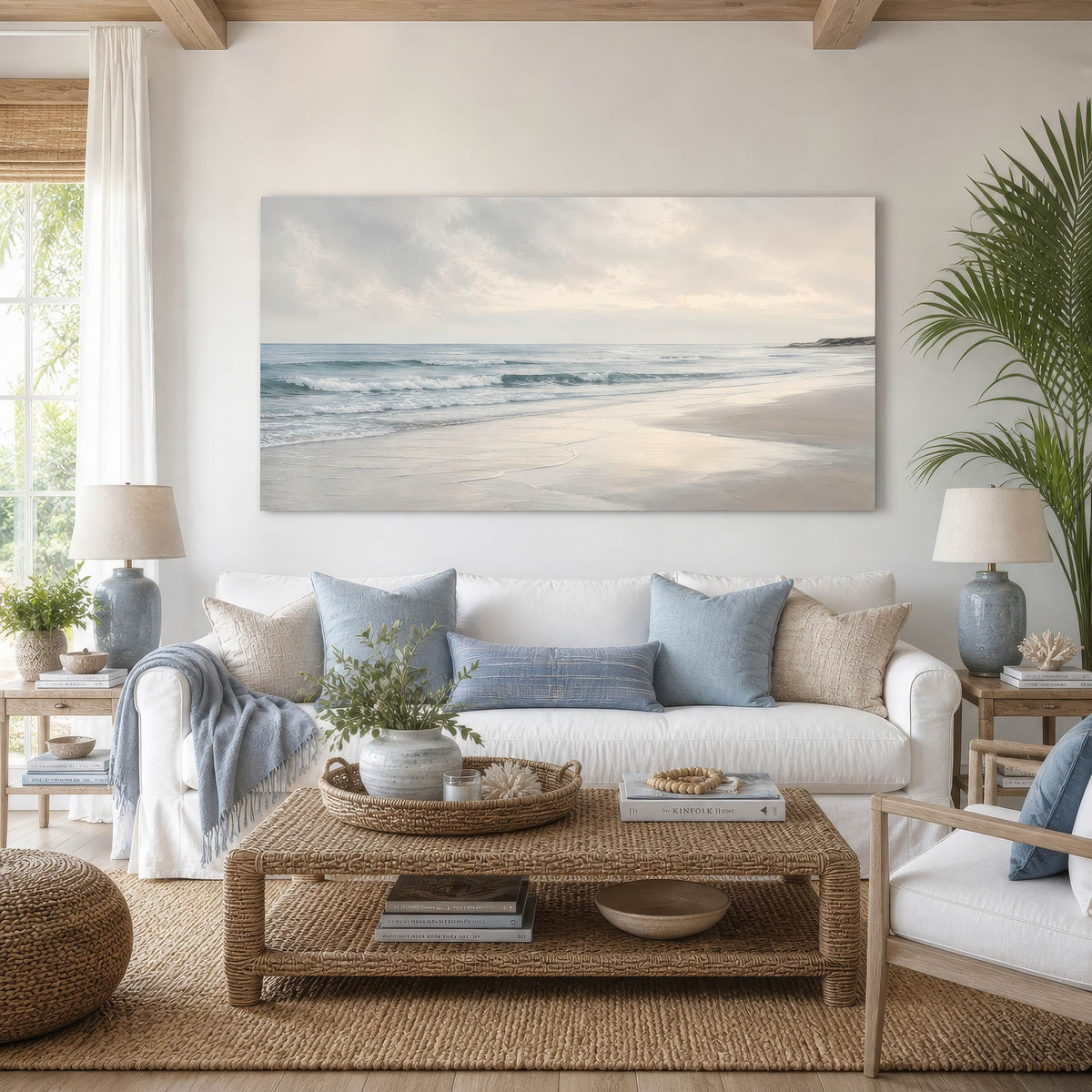 Leinwandbild Strand & Meer in Beige-Blau – Maritimes Panorama