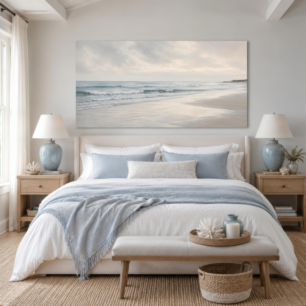Leinwandbild Strand & Meer in Beige-Blau – Maritimes Panorama
