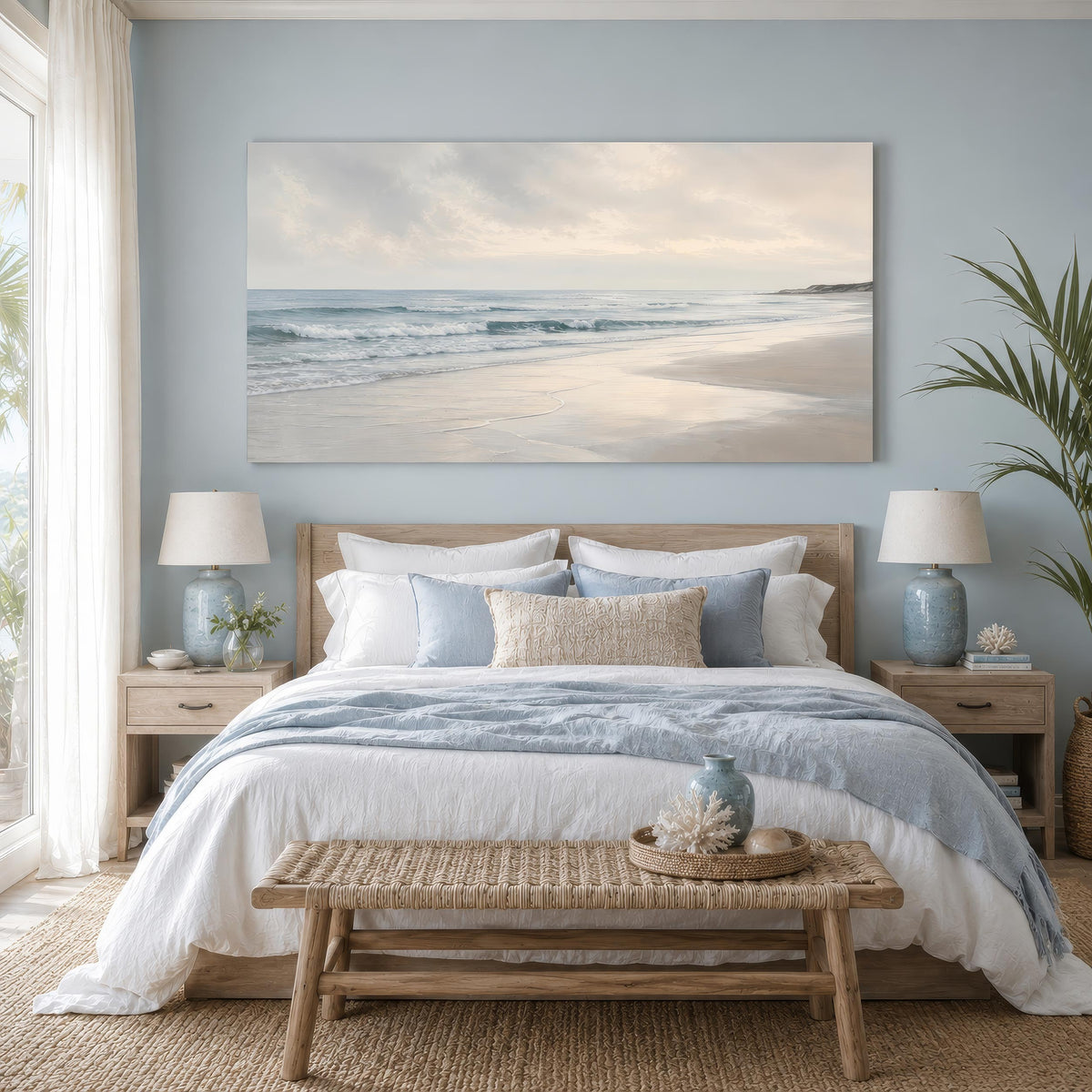 Leinwandbild Strand & Meer in Beige-Blau – Maritimes Panorama